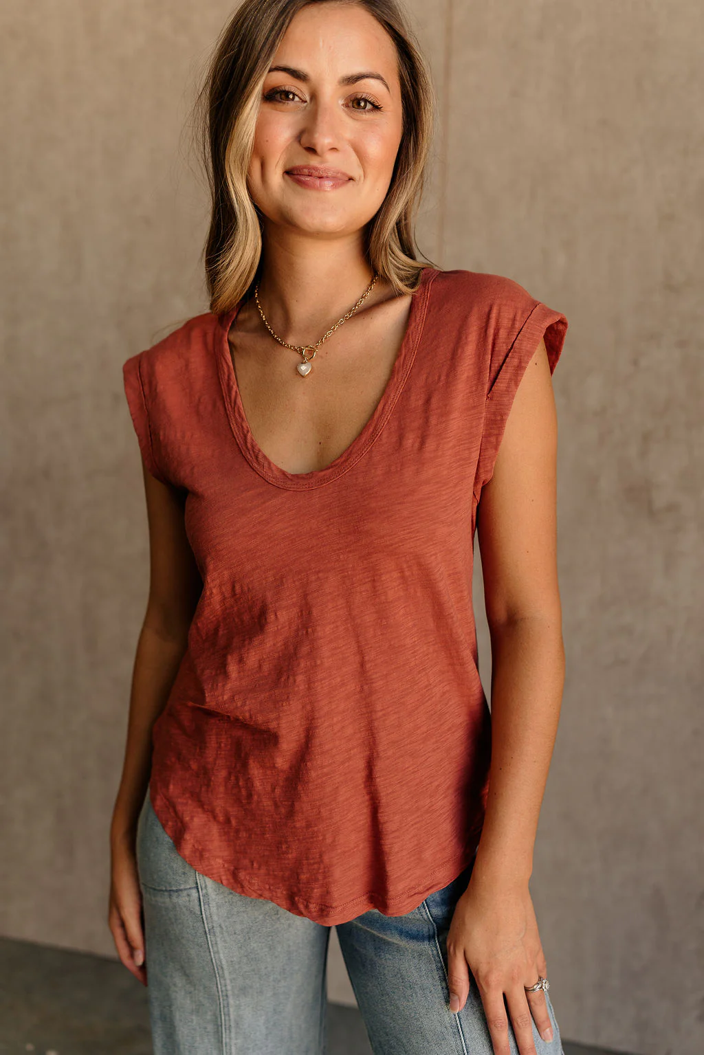 Lydia Rust Short Sleeve Top