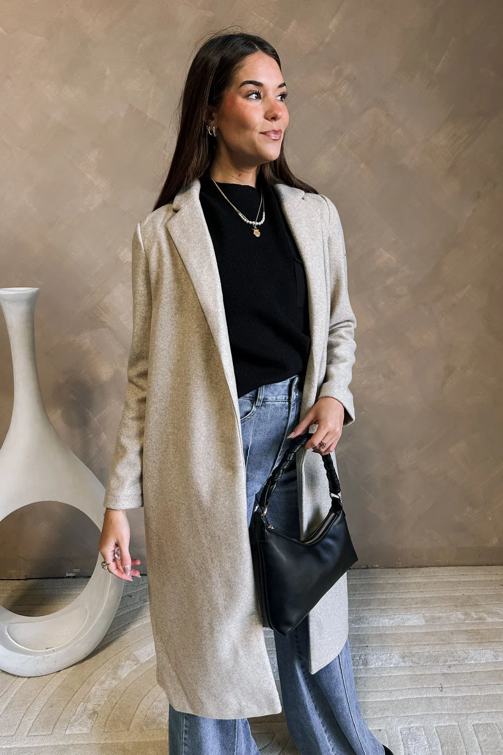 Lillian Oatmeal Long Sleeve Coat - Image 2