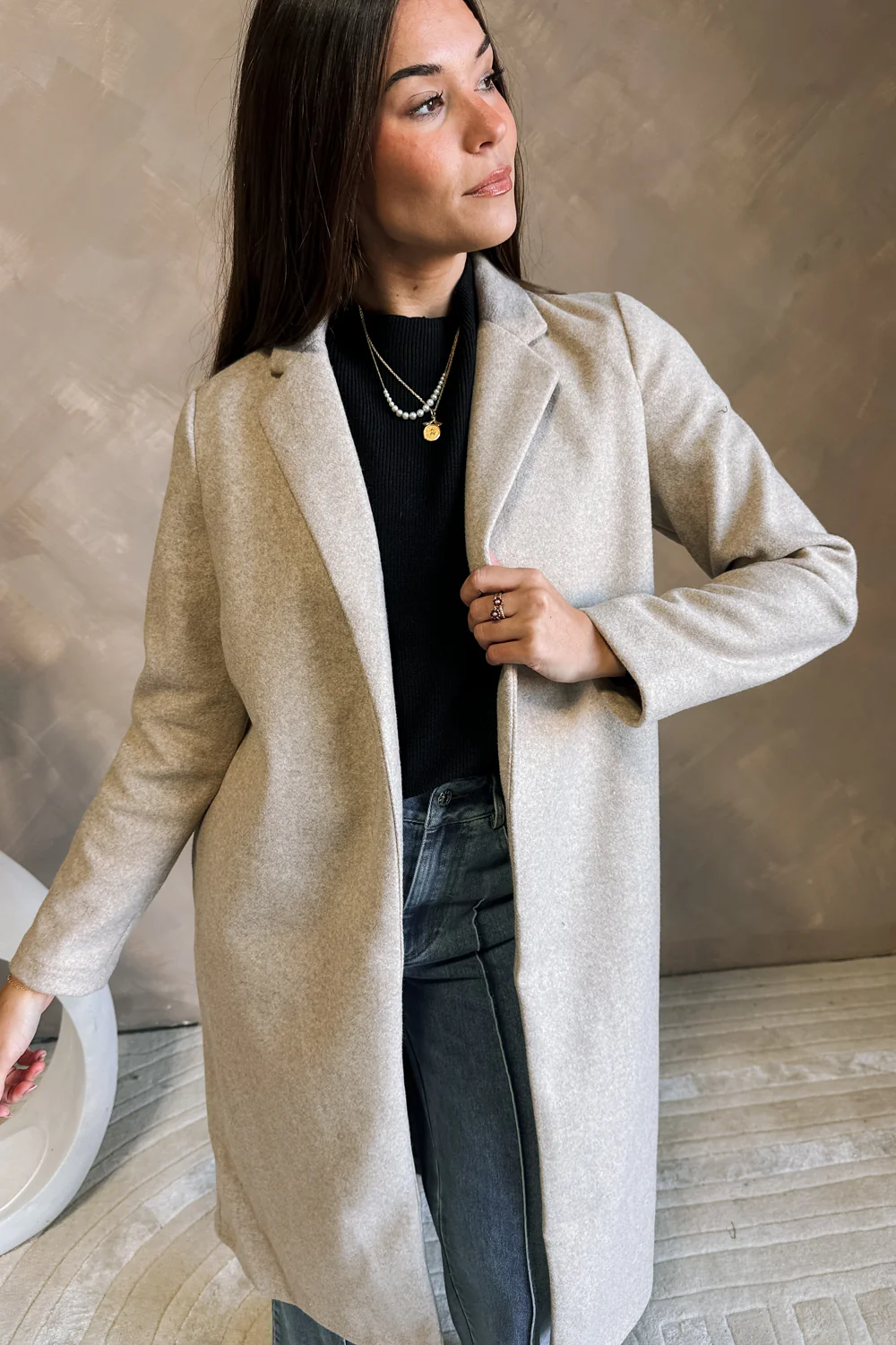 Lillian Oatmeal Long Sleeve Coat - Image 3