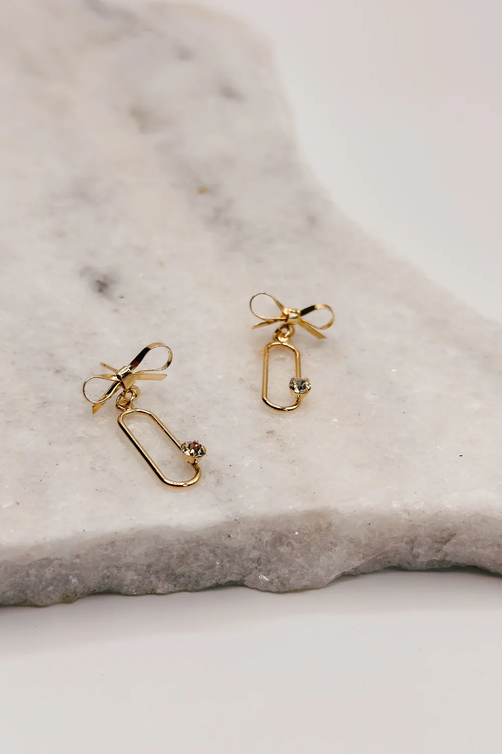 Ruth Gold Dipped Bow & Rhinestone Dangle Earring