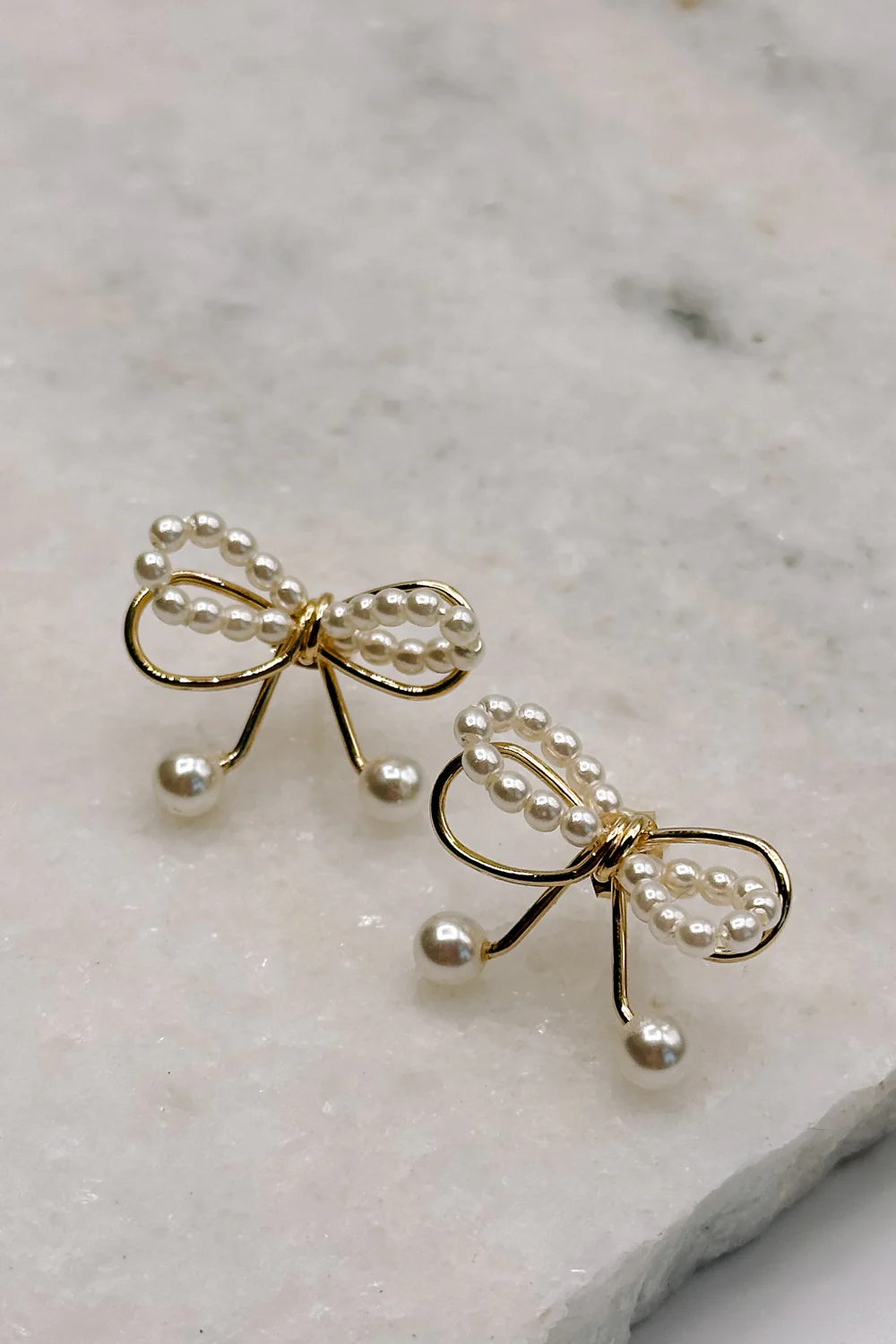 Cora Gold & Pearl Bow Stud Earring