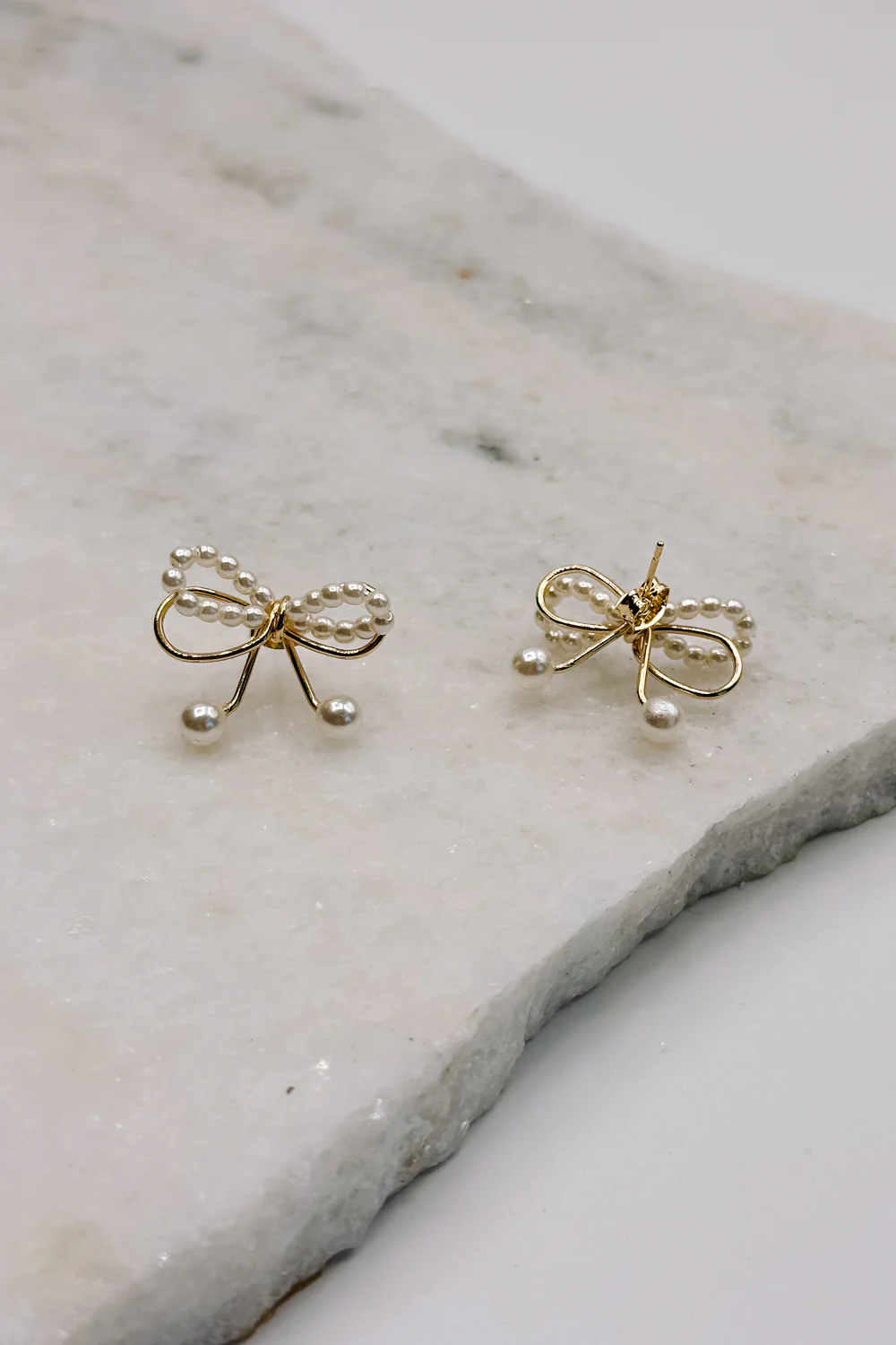 Cora Gold & Pearl Bow Stud Earring - Image 2