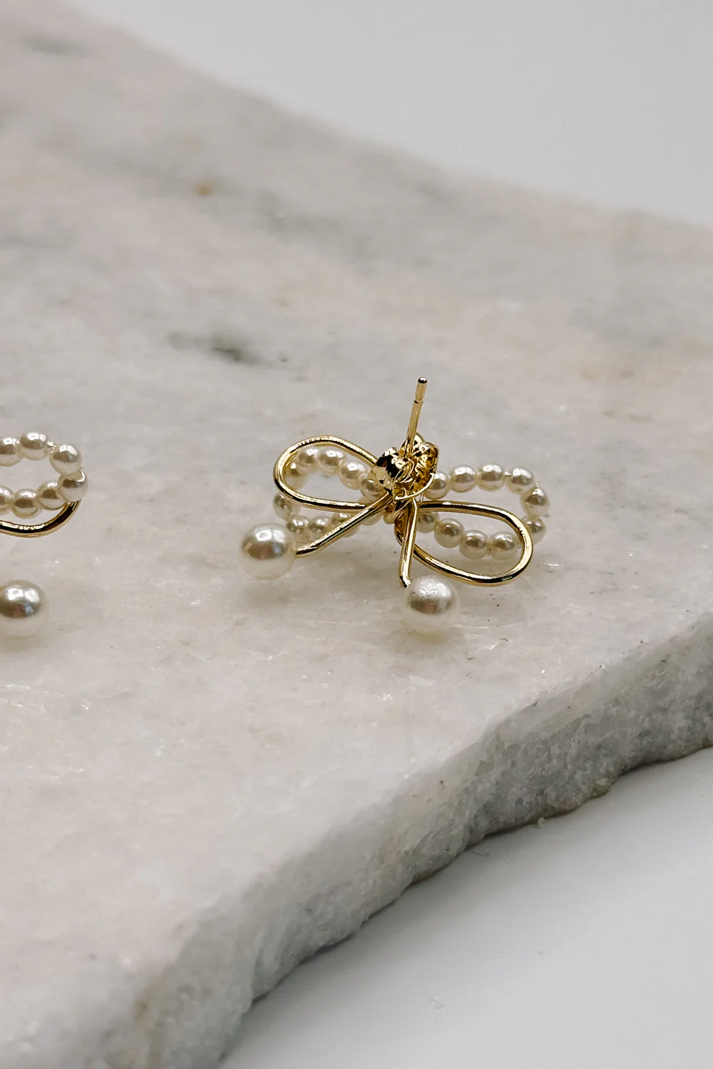 Cora Gold & Pearl Bow Stud Earring - Image 3