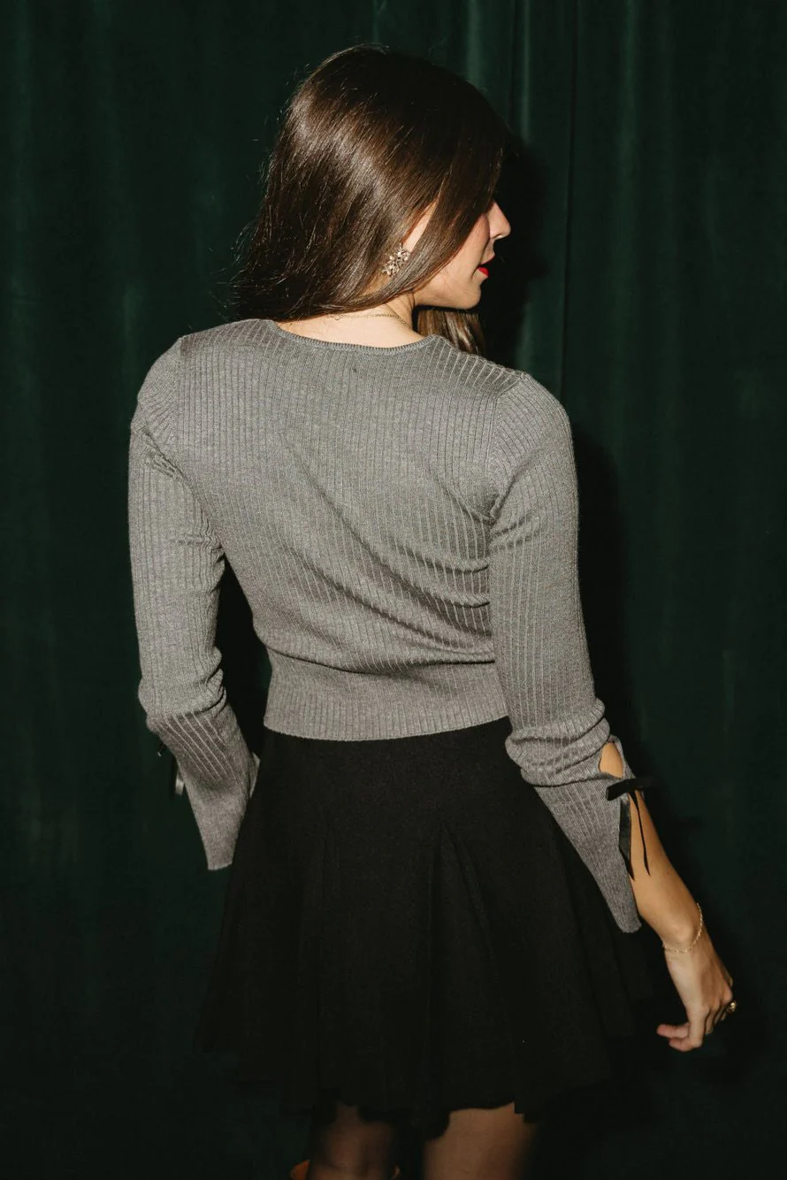 Rayna Grey & Black Satin Bows Sweater - Image 4