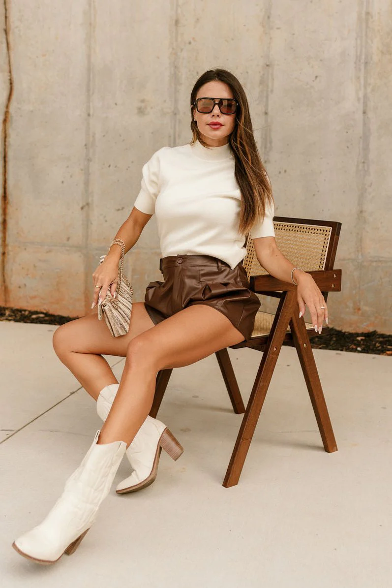 Khloe Brown Faux Leather Shorts - Image 2