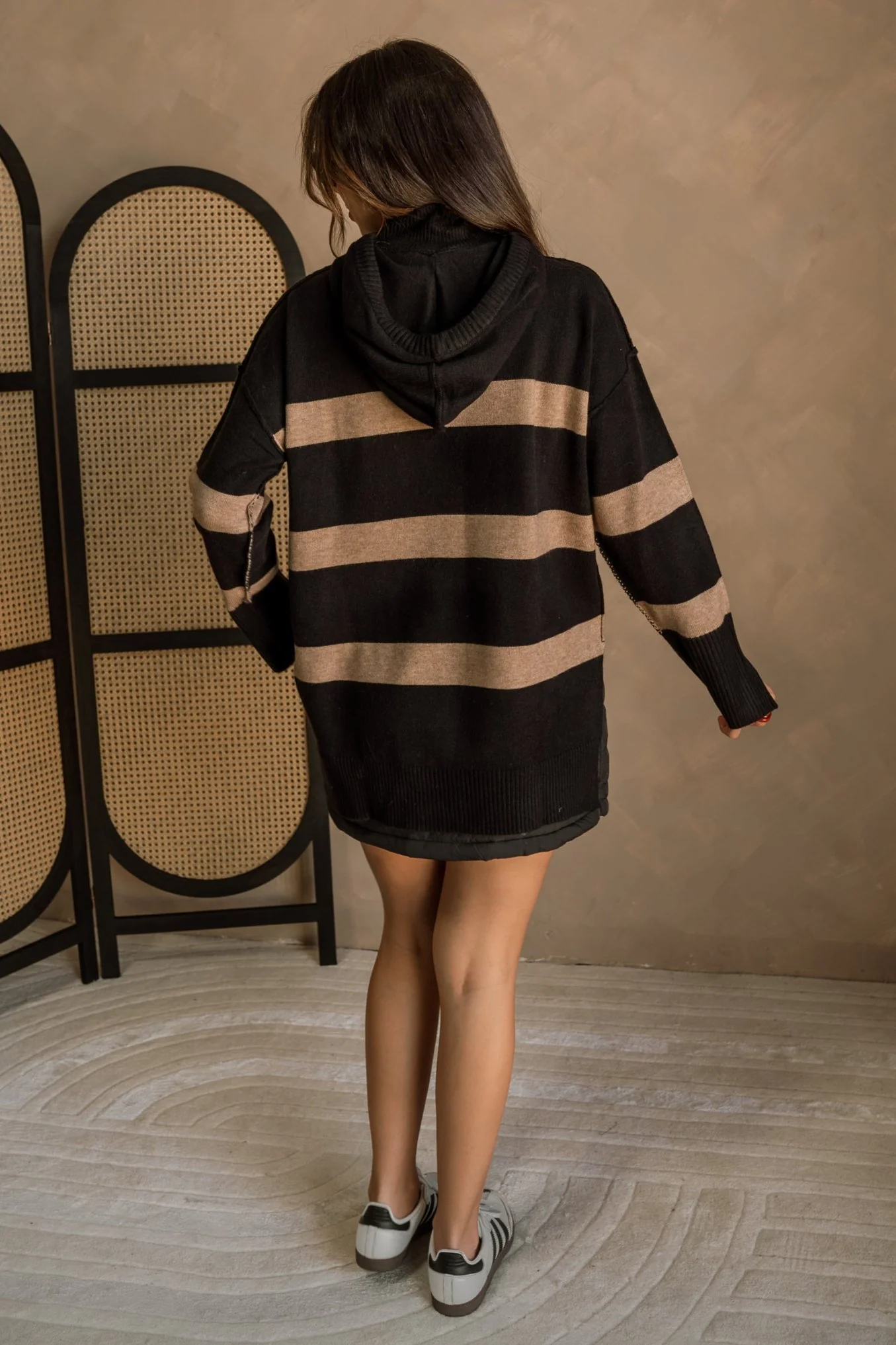 Abigail Black & Taupe Striped Hoodie Sweater - Image 5