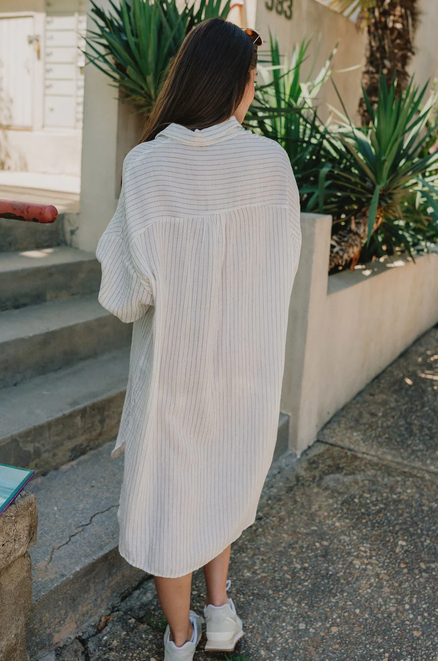 Abigail Off White & Blue Stripe Button-Up Dress - Image 8