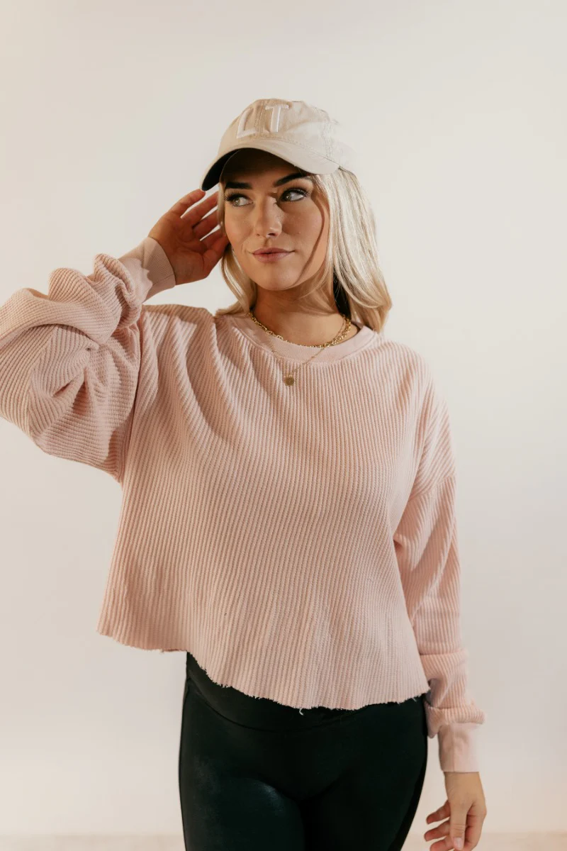 Ada Blush Waffle-Knit Long Sleeve Top - Image 2