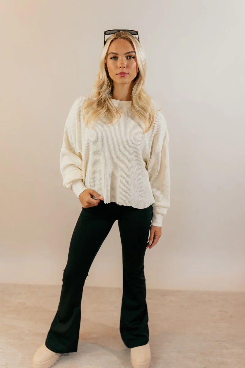 Ada Cream Waffle-Knit Long Sleeve Top - Image 2