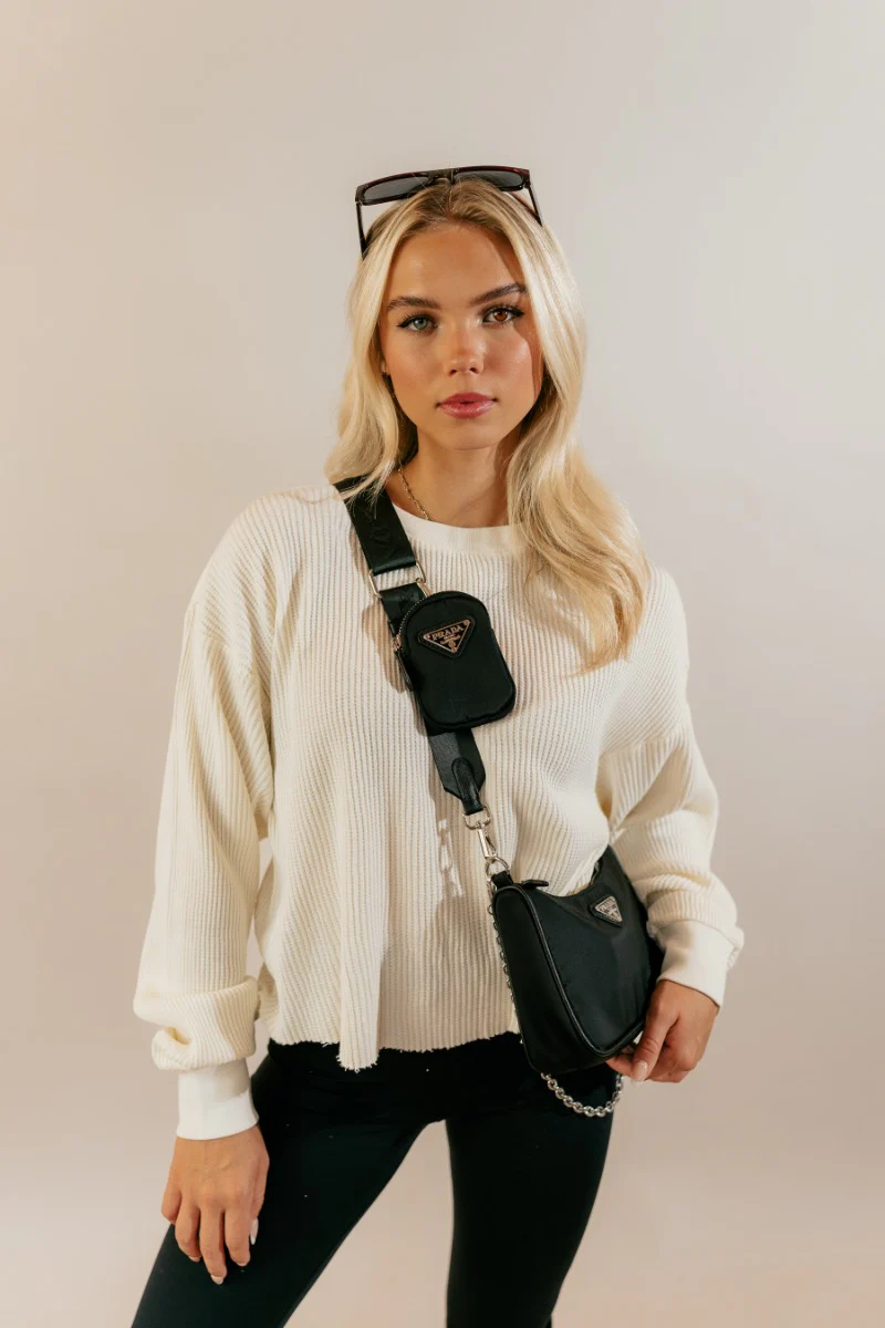 Ada Cream Waffle-Knit Long Sleeve Top - Image 4