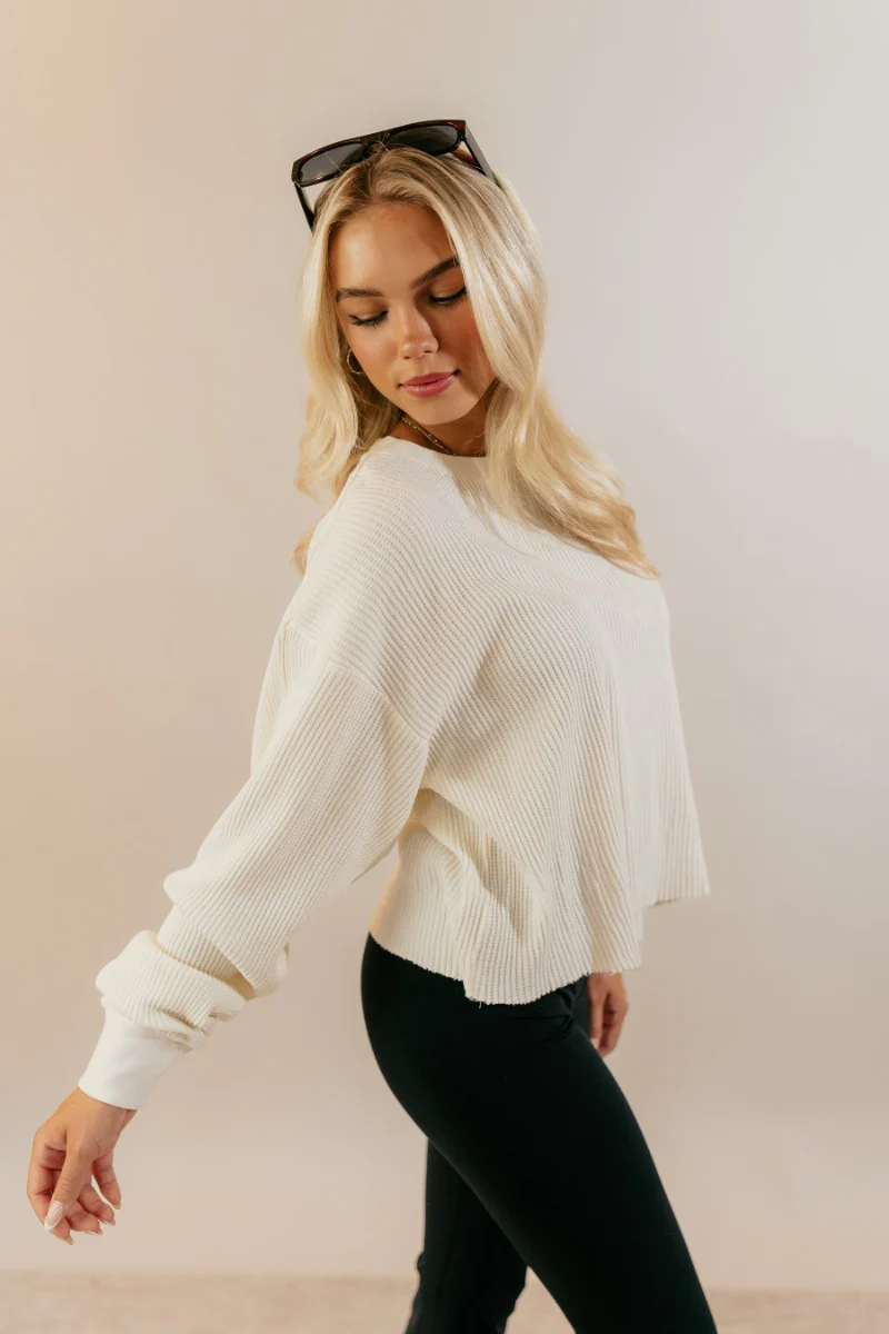 Ada Cream Waffle-Knit Long Sleeve Top - Image 5