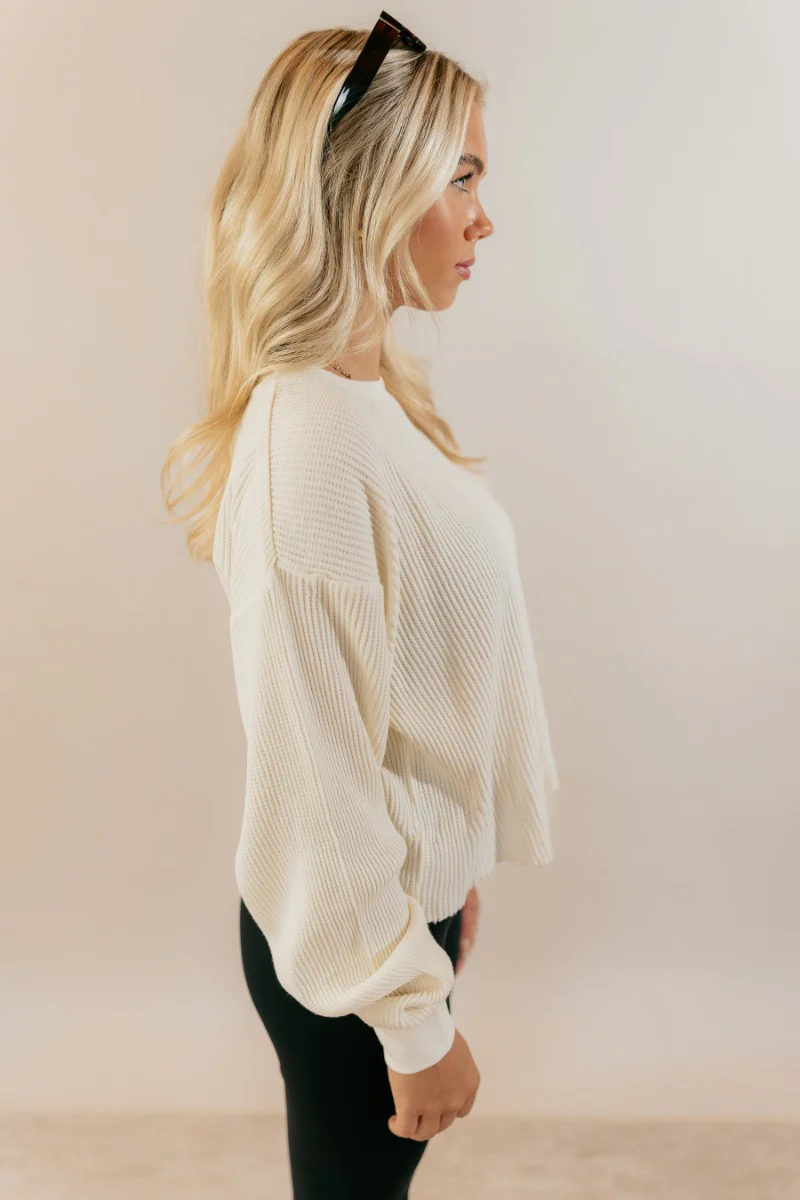 Ada Cream Waffle-Knit Long Sleeve Top - Image 6