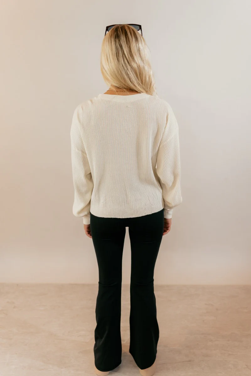 Ada Cream Waffle-Knit Long Sleeve Top - Image 8