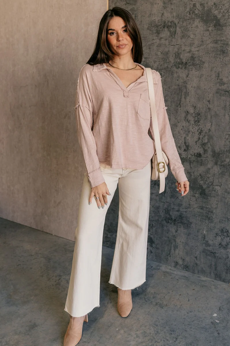 Ada Dusty Rose Long Sleeve Top - Image 2