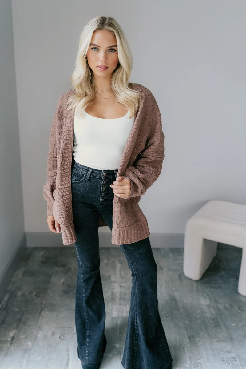Adaline Mocha Open Front Cardigan - Image 3