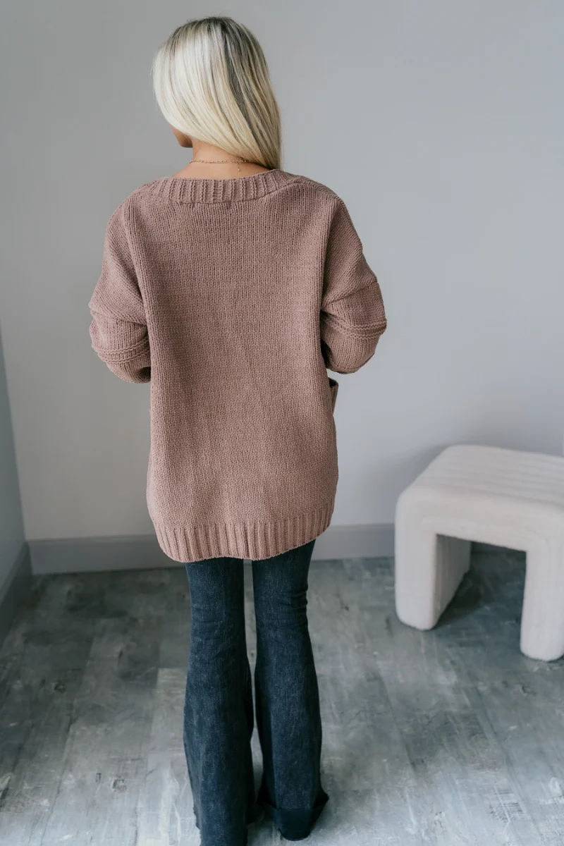 Adaline Mocha Open Front Cardigan - Image 7