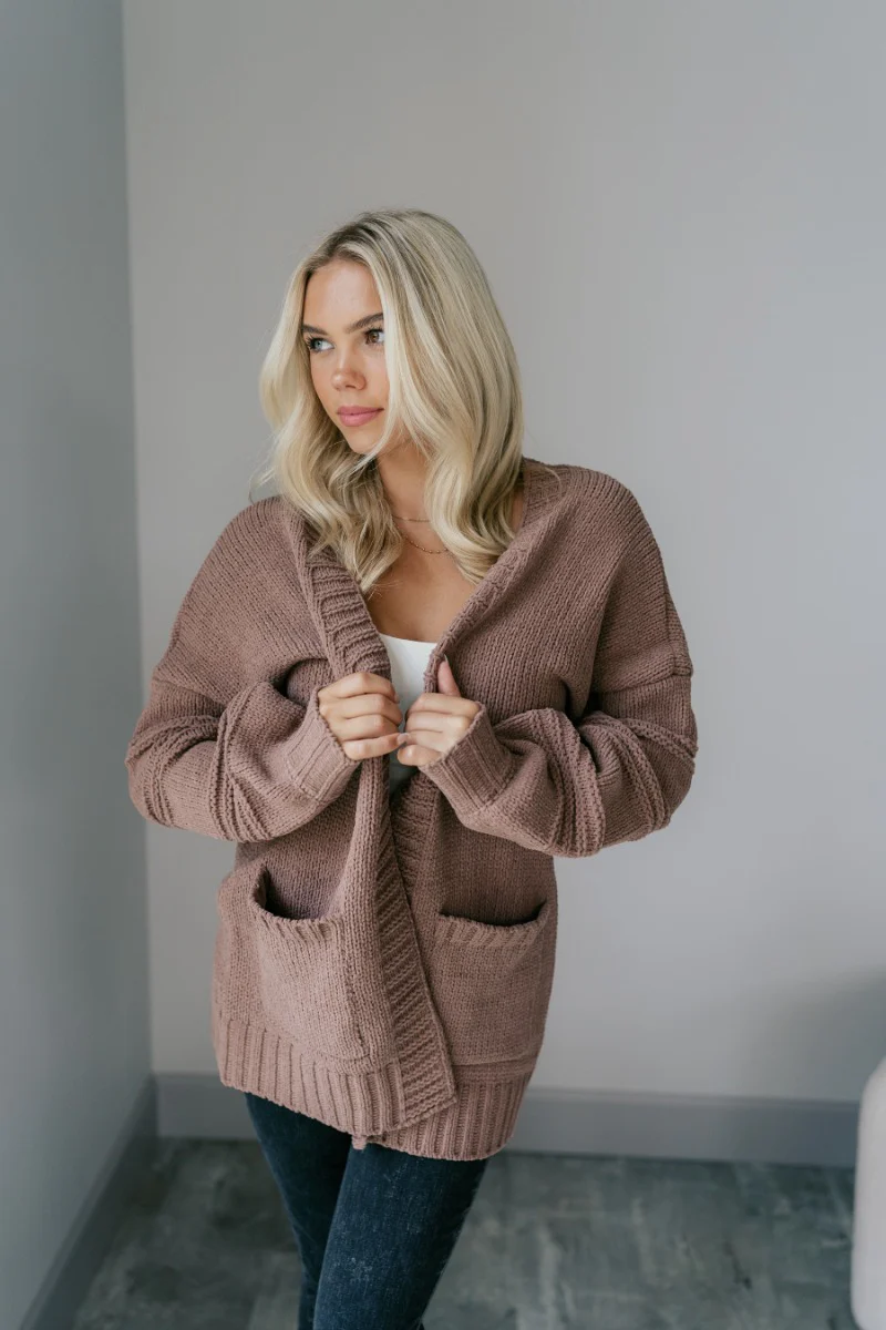 Adaline Mocha Open Front Cardigan - Image 9