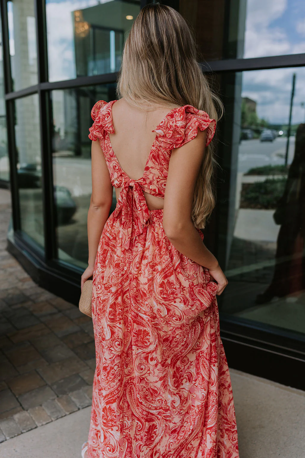 Adalyn Pink & Red Paisley Cut-Out Maxi Dress - Image 4