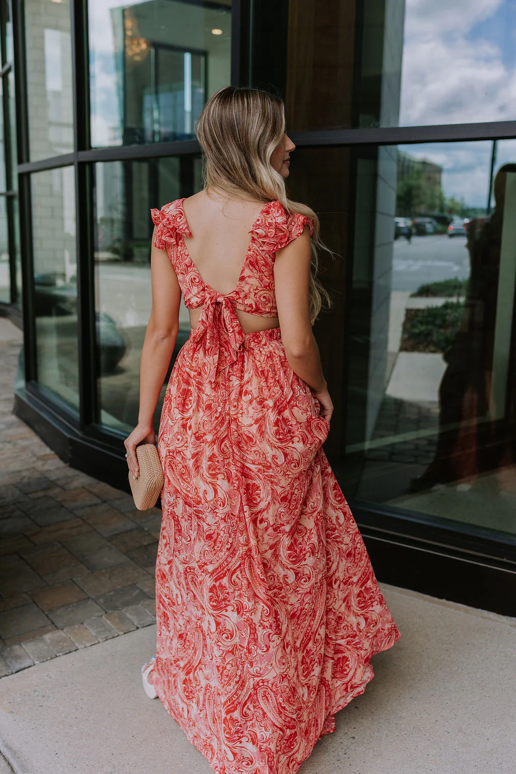 Adalyn Pink & Red Paisley Cut-Out Maxi Dress - Image 8