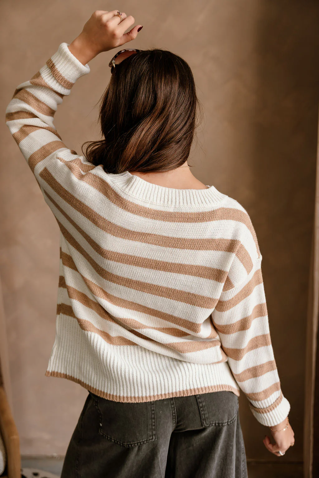 Adalyn Tan & White Stripe Knit Sweater - Image 4