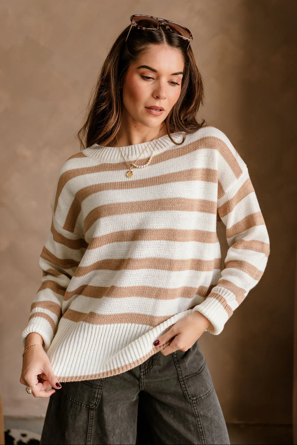 Adalyn Tan & White Stripe Knit Sweater - Image 7