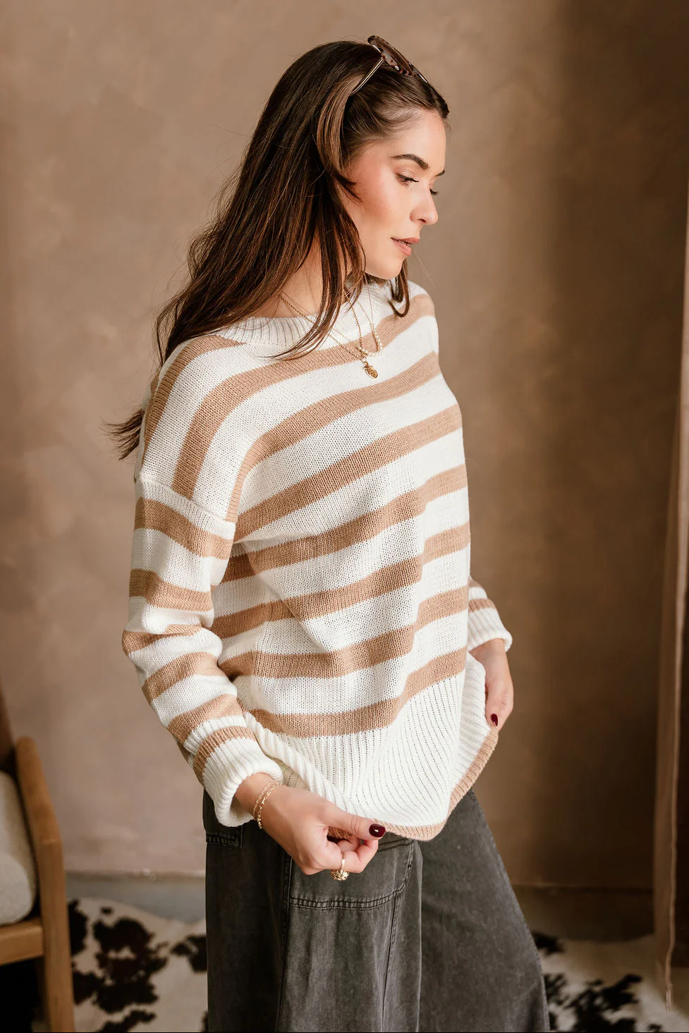 Adalyn Tan & White Stripe Knit Sweater - Image 8