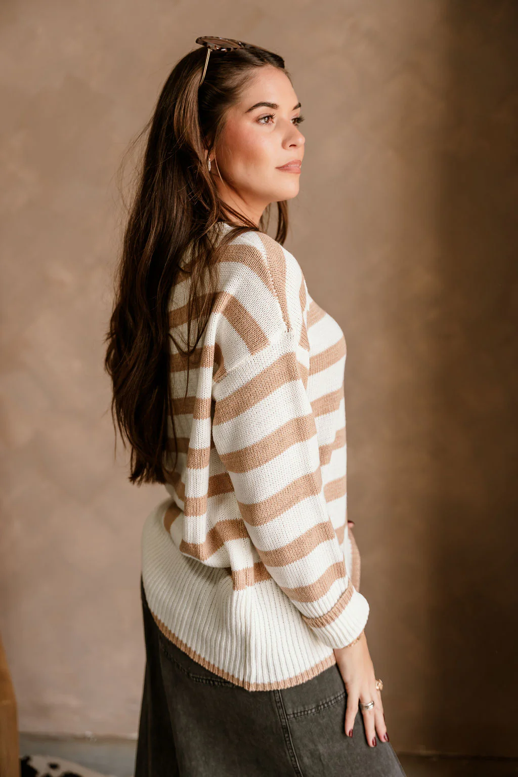 Adalyn Tan & White Stripe Knit Sweater - Image 9