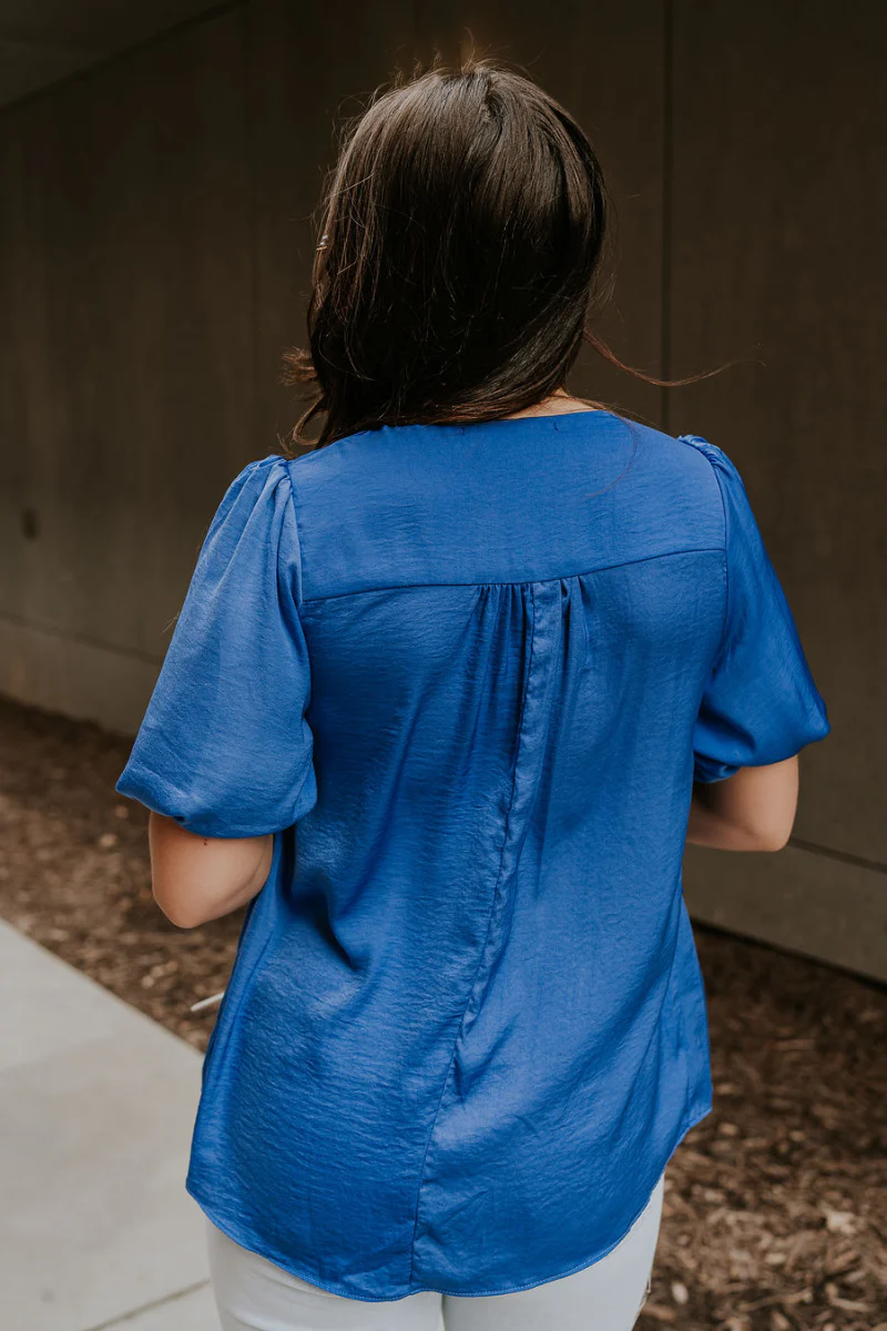 Addison Blue Short Puff Sleeve Top - Image 7