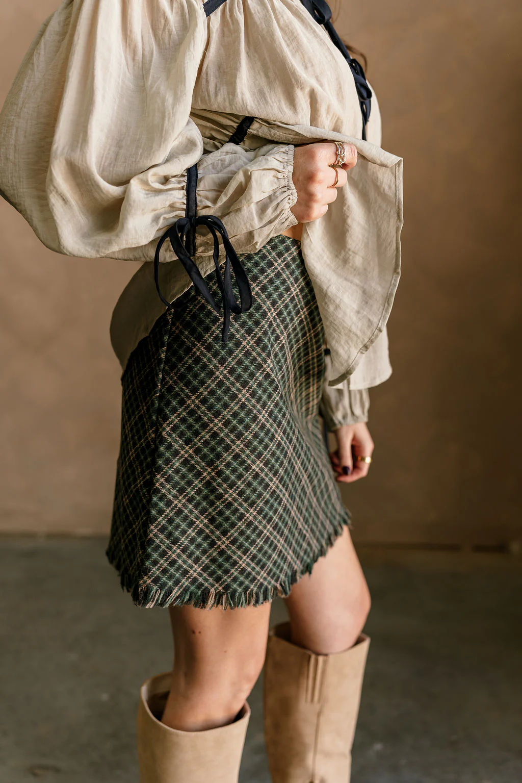 Addison Navy Multi Plaid Fray Skirt - Image 3