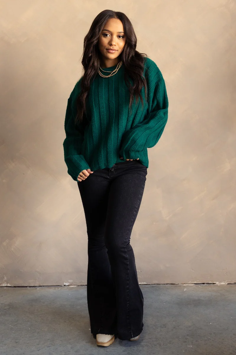 Adeline Pine Green Knit Long Sleeve Sweater - Image 2