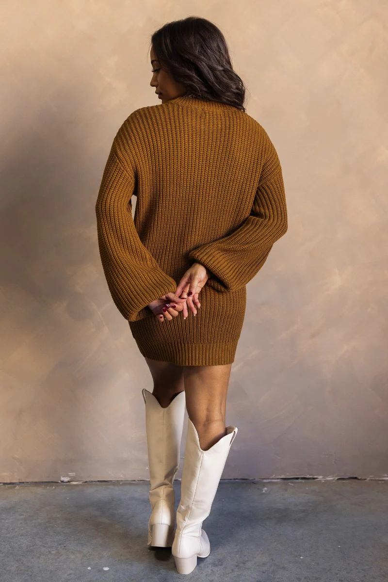 Adley Brown Cable Knit Sweater Dress - Image 4