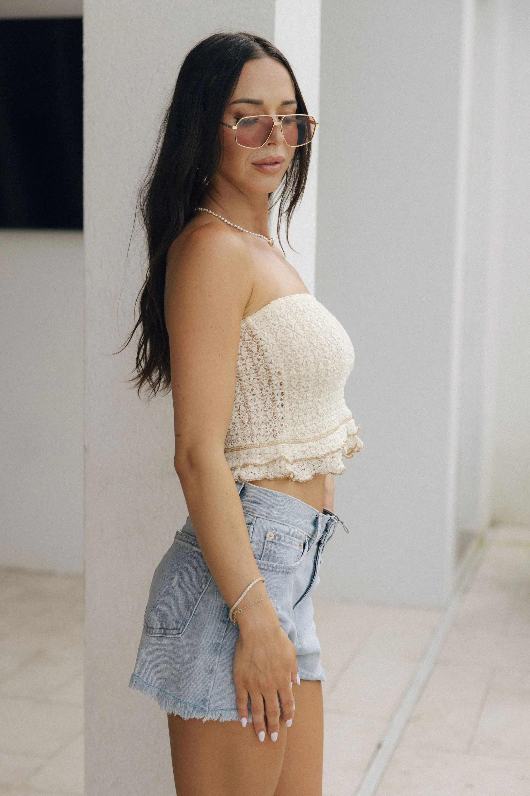 Adley Light Wash Frayed Denim Shorts - Image 4