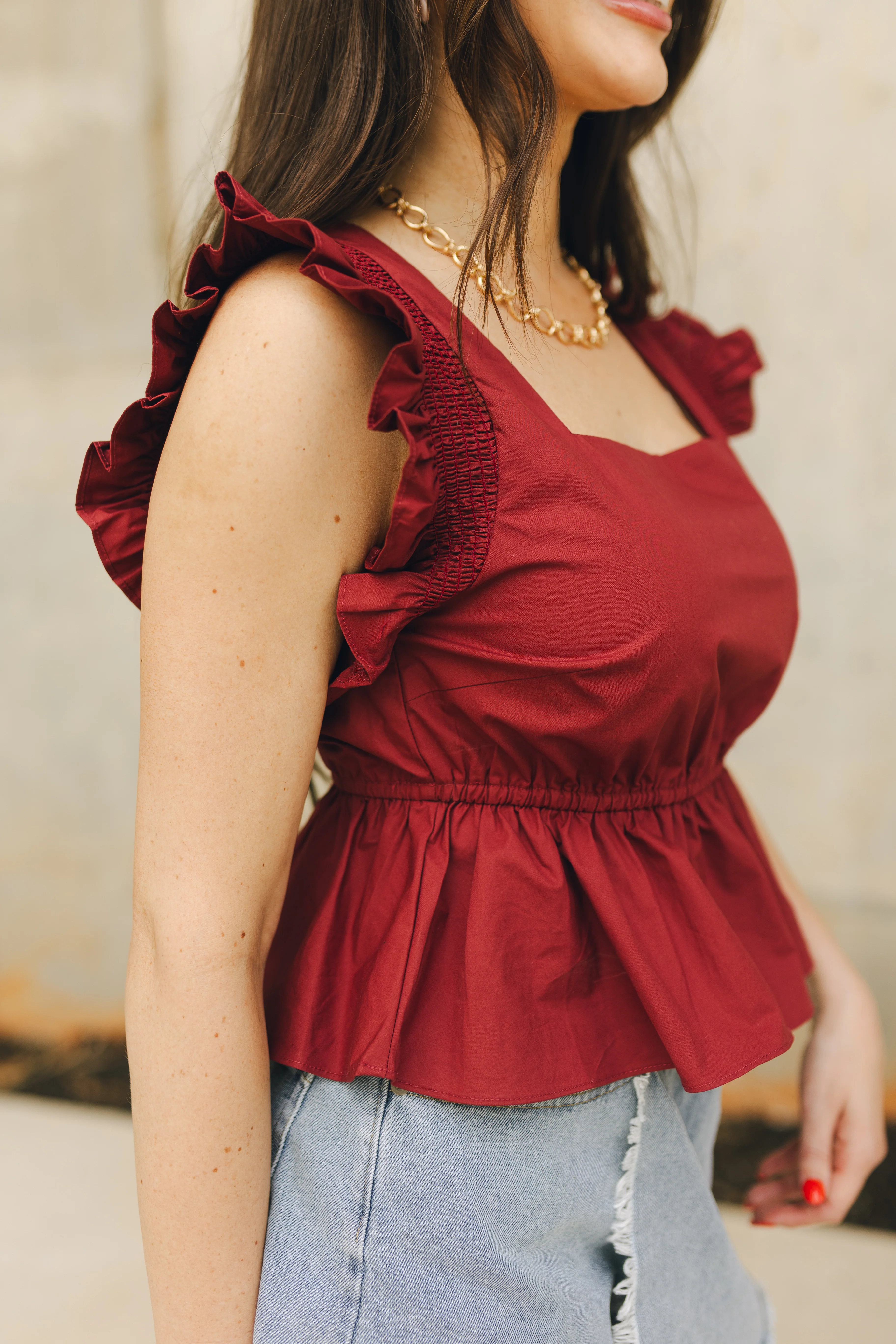 Adriane Burgundy Ruffle Top - Image 3