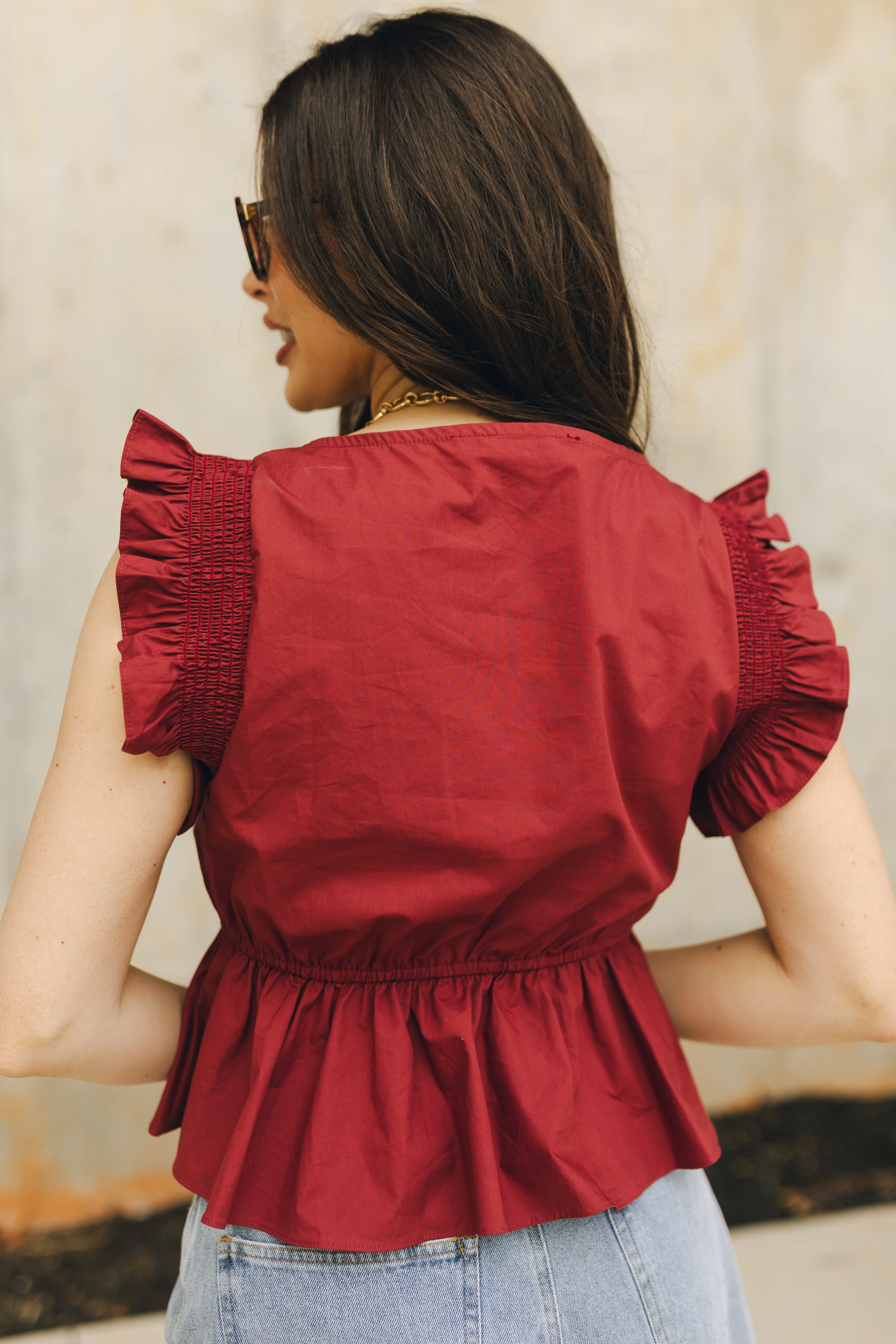 Adriane Burgundy Ruffle Top - Image 4