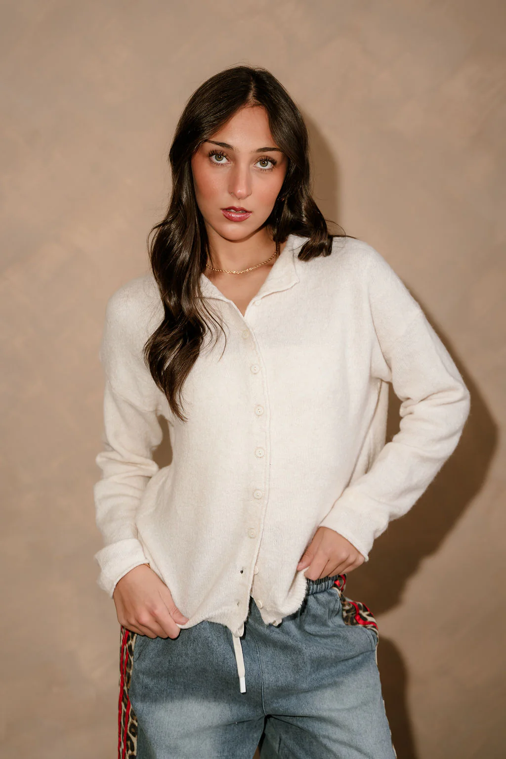 Aileen Cream Button Up Cardigan - Image 4