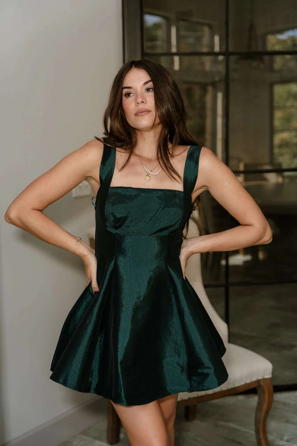 Alaia Hunter Green Sheen Flare Mini Dress - Image 11