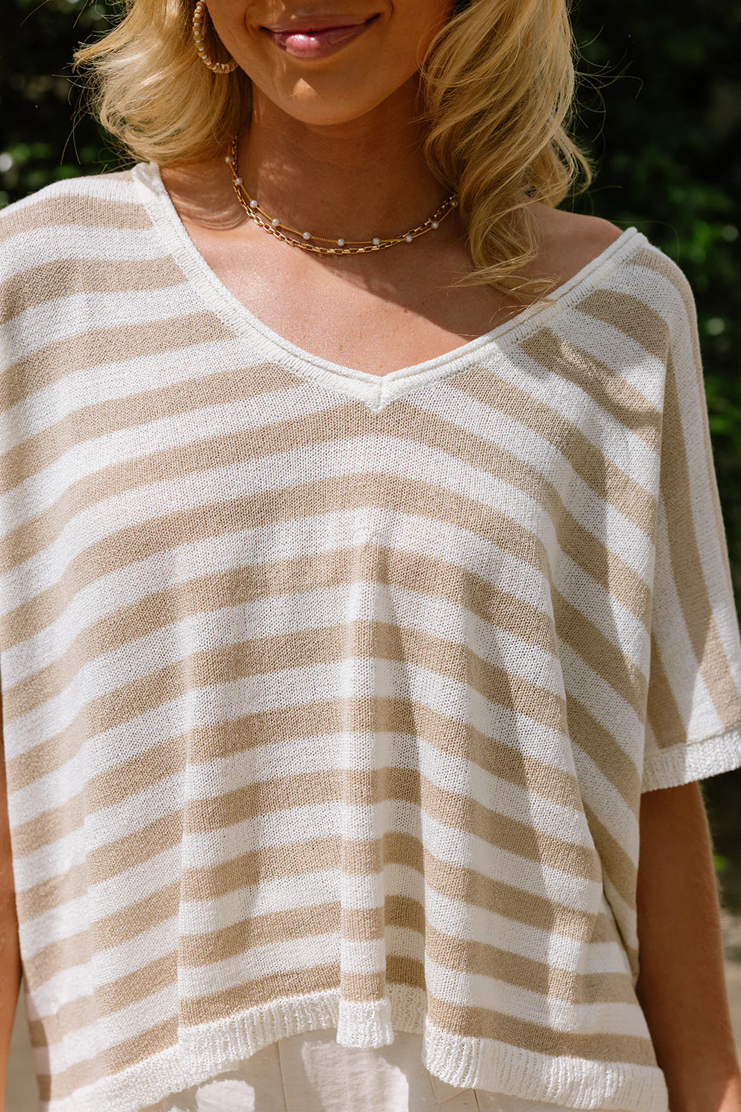 Alaia Tan & White Knit Stripe Top - Image 2