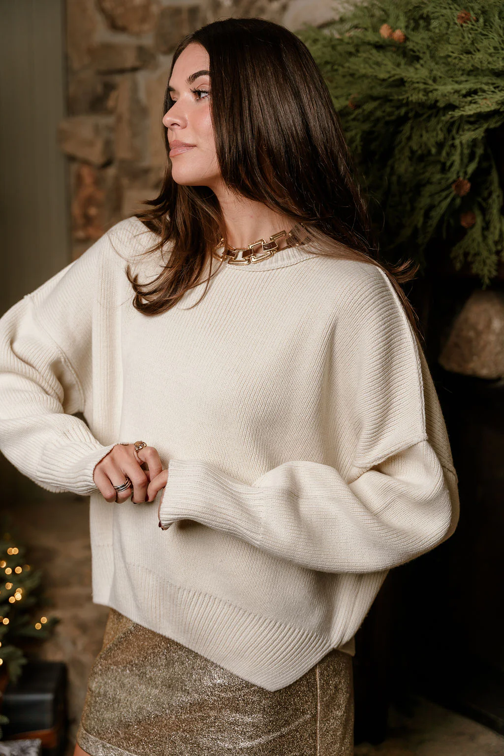 Alaina Cream Ribbed Knit Sweater - Image 10