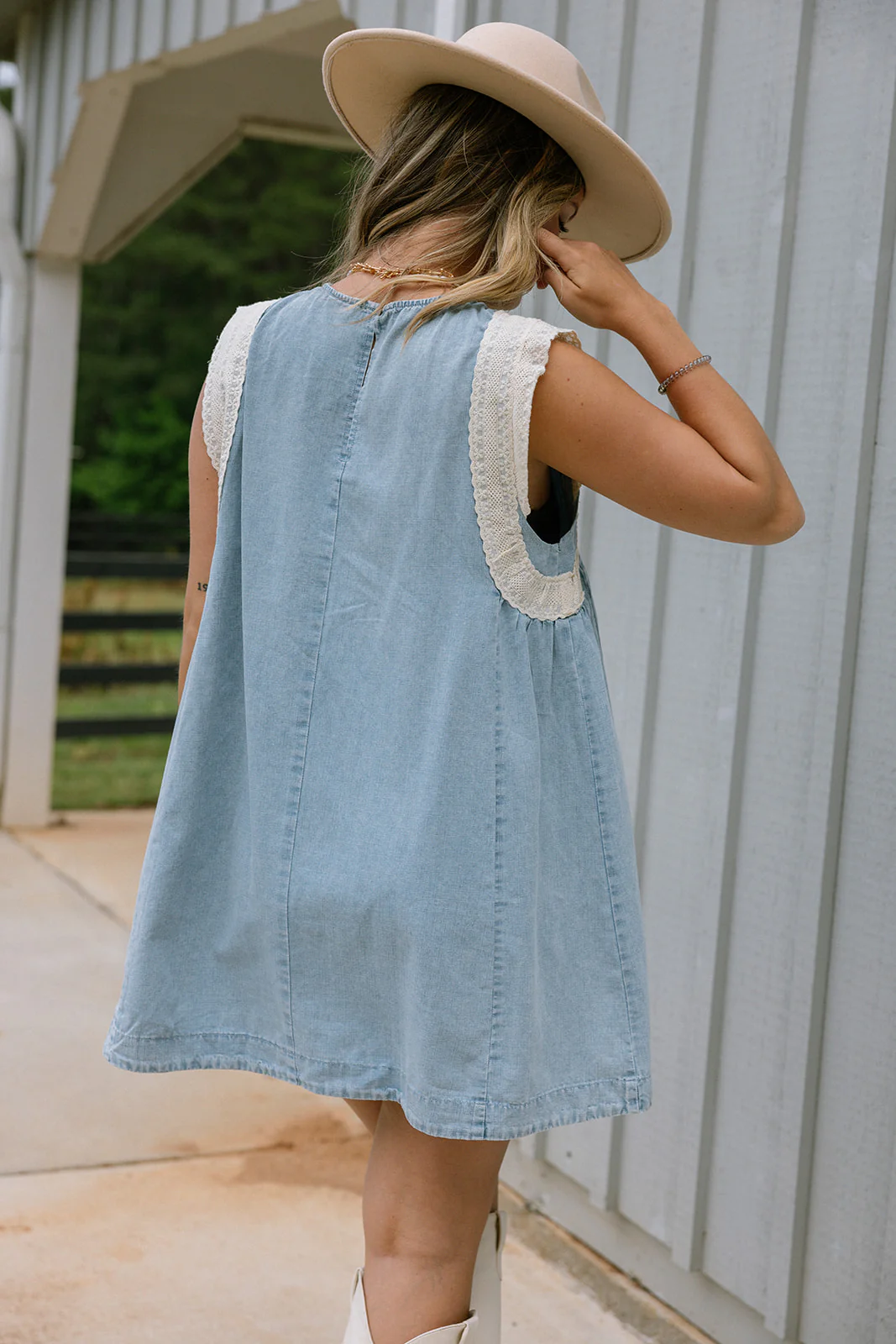 Alaina Light Denim & Lace Mini Dress - Image 4