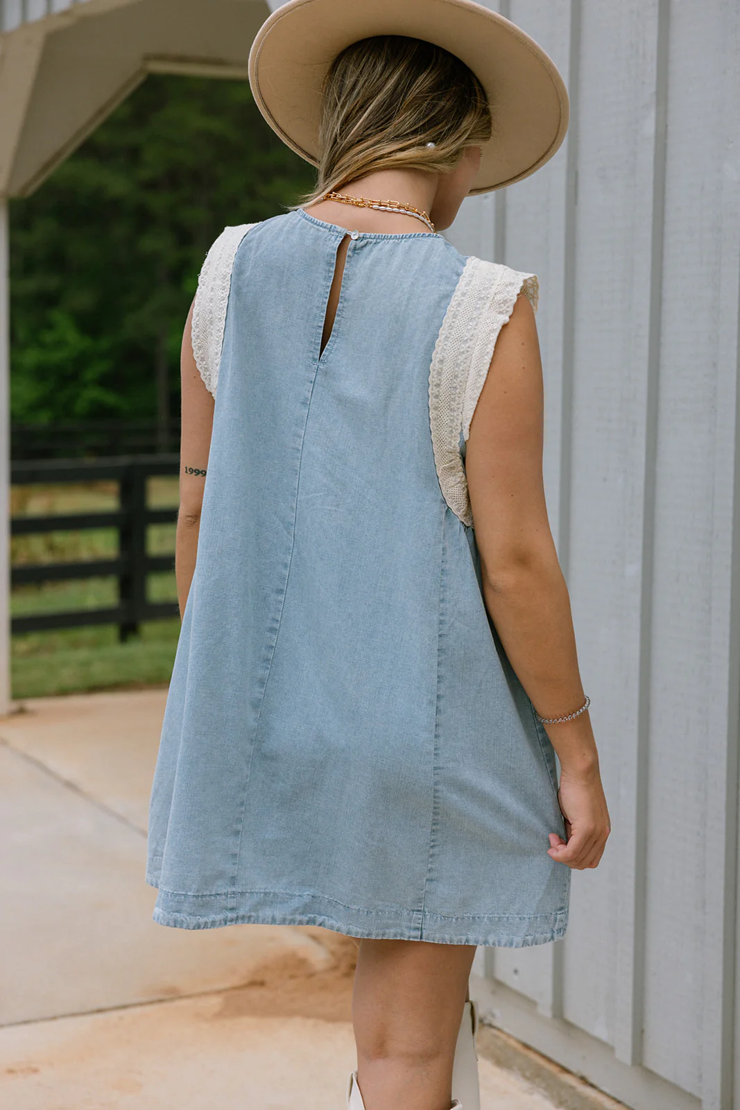 Alaina Light Denim & Lace Mini Dress - Image 5