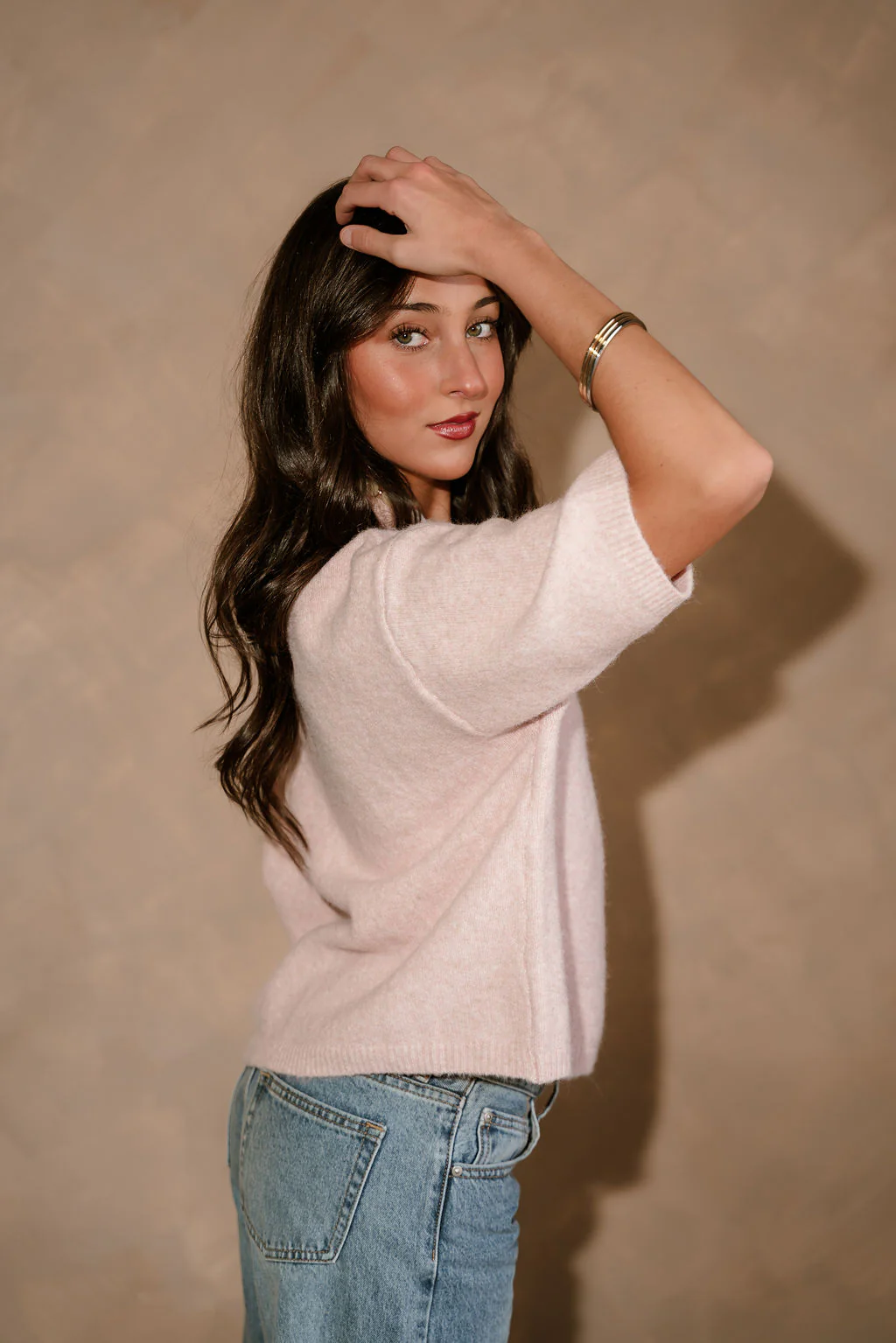 Alaina Light Pink Short Sleeve Sweater - Image 3