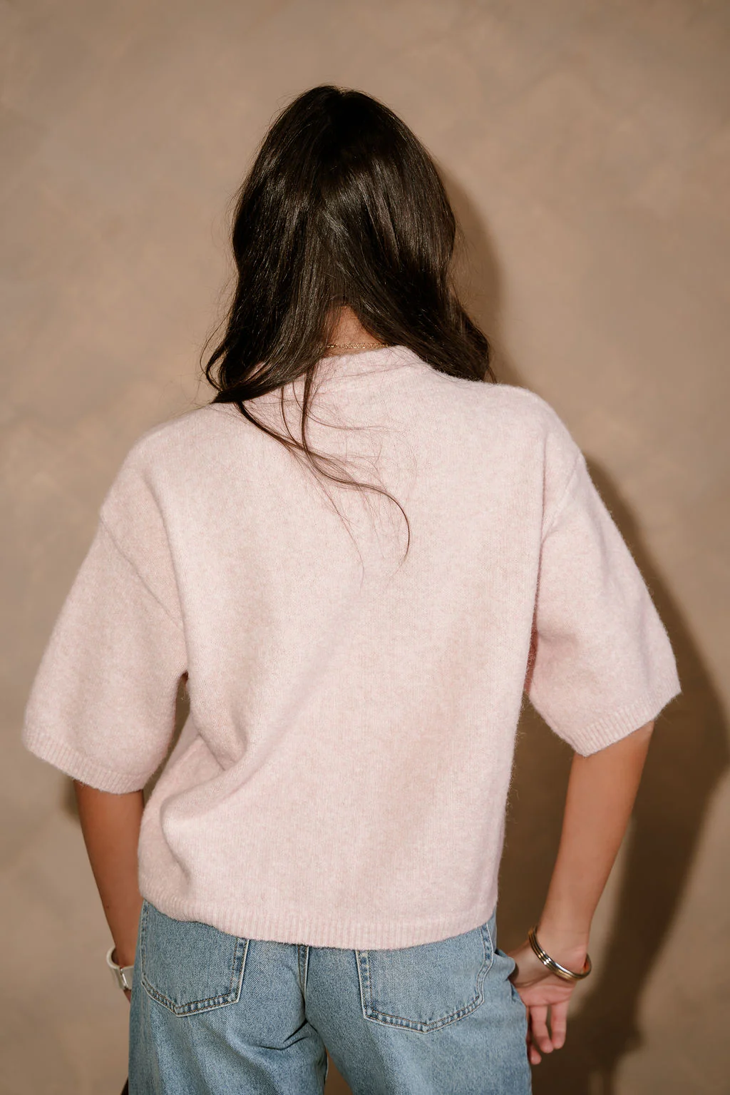 Alaina Light Pink Short Sleeve Sweater - Image 4