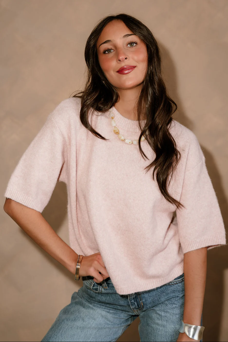 Alaina Light Pink Short Sleeve Sweater - Image 5