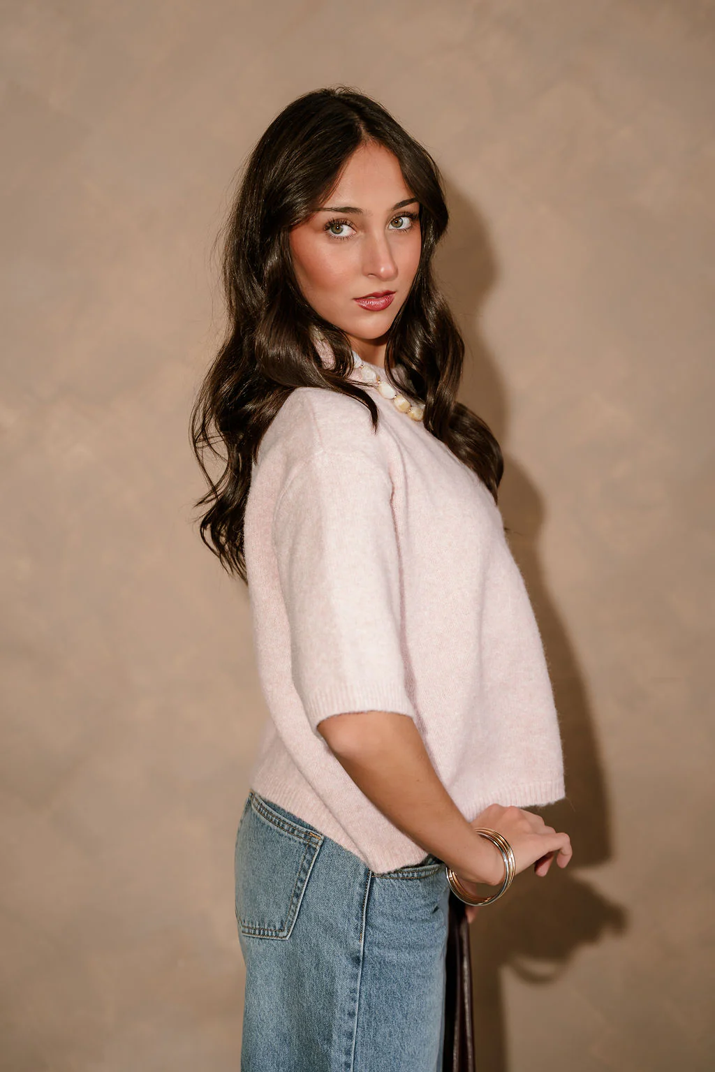 Alaina Light Pink Short Sleeve Sweater - Image 6