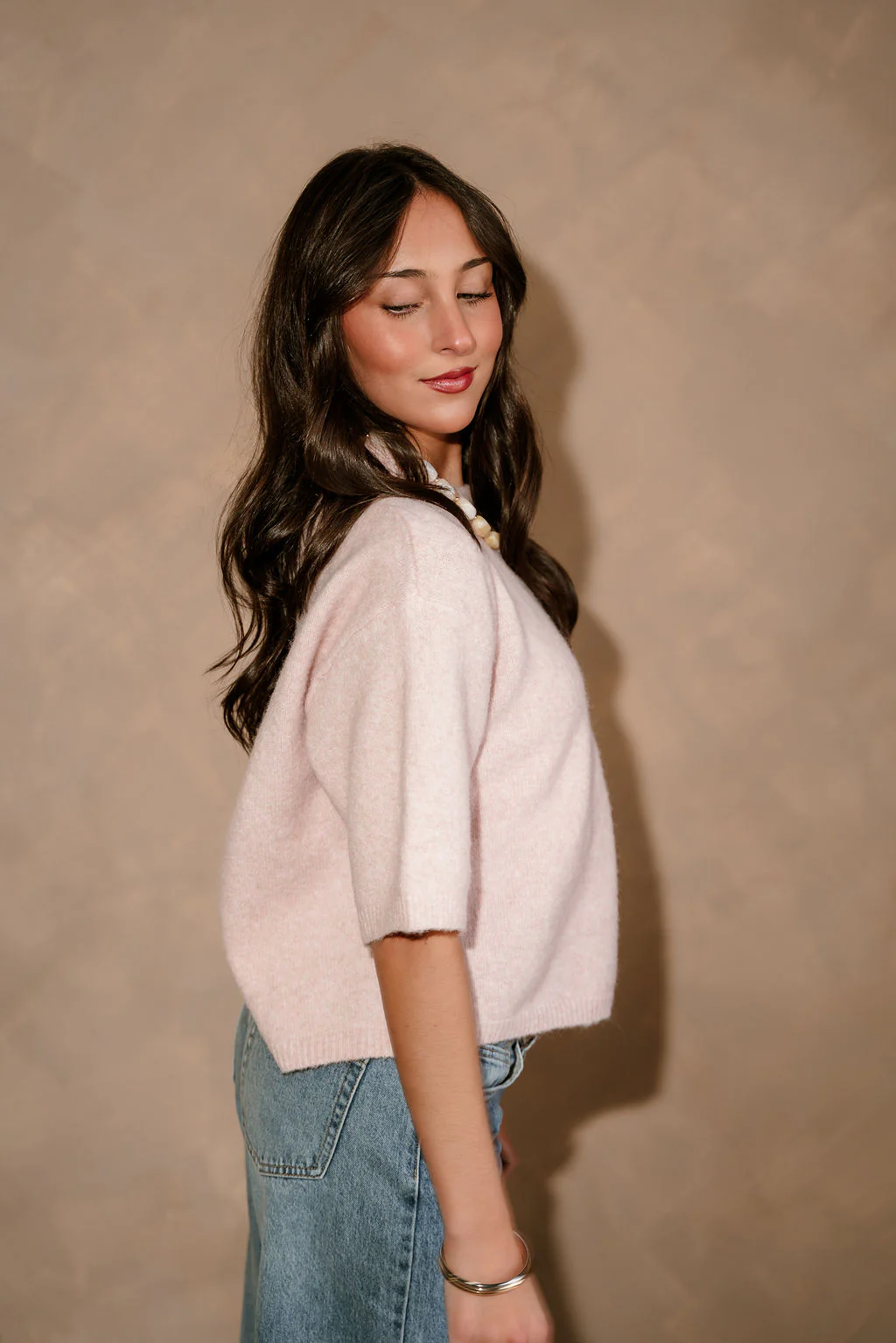 Alaina Light Pink Short Sleeve Sweater - Image 7
