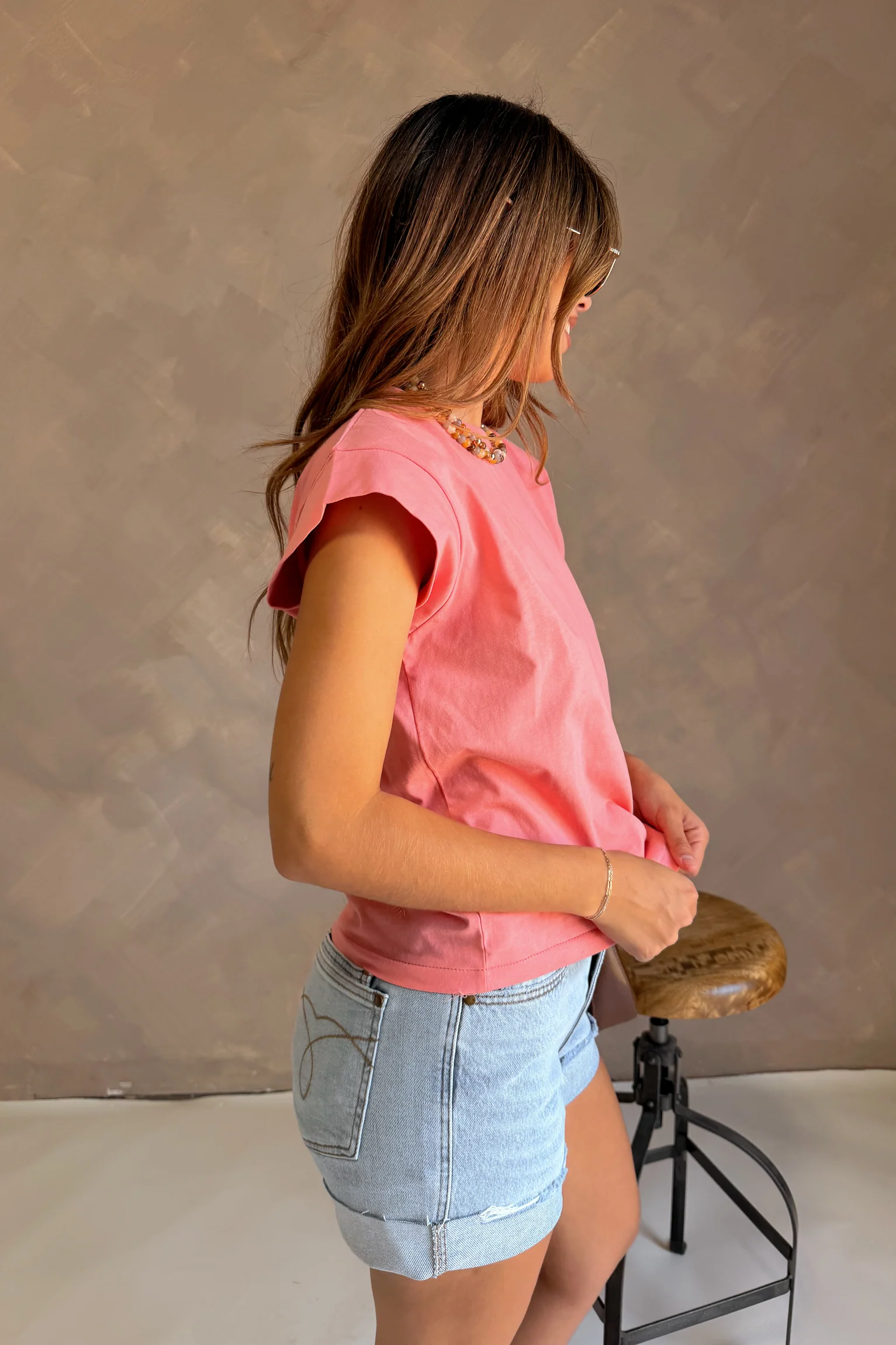 Alaina Melon Pink Short Sleeve Top - Image 2