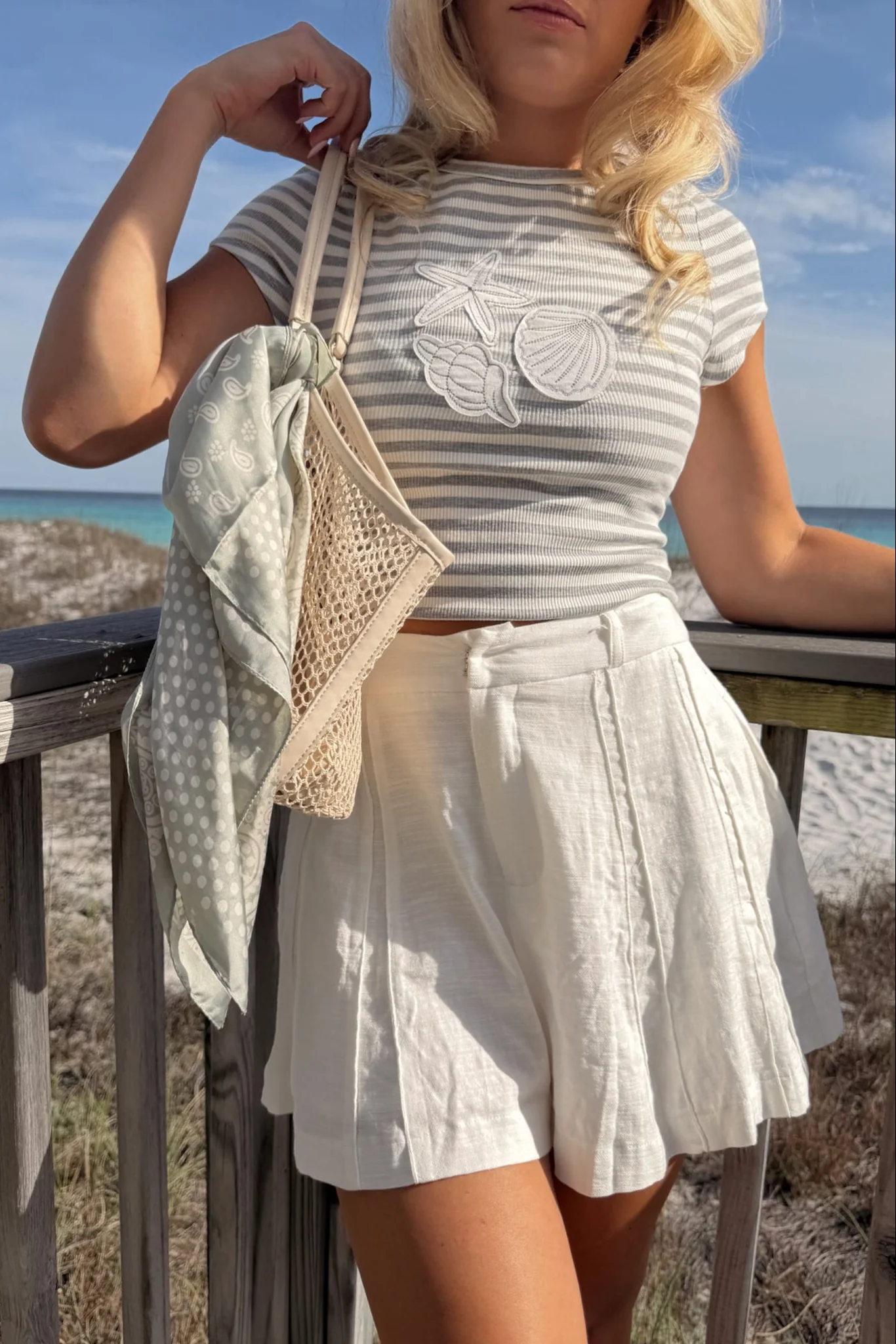 Alaina White Pleated Flare Shorts