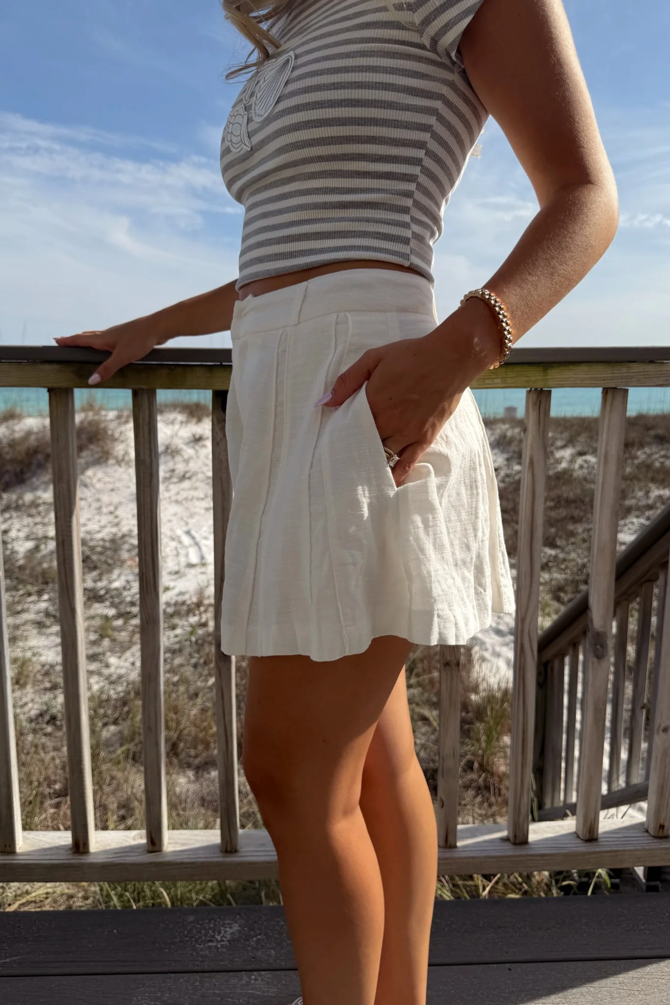Alaina White Pleated Flare Shorts - Image 5