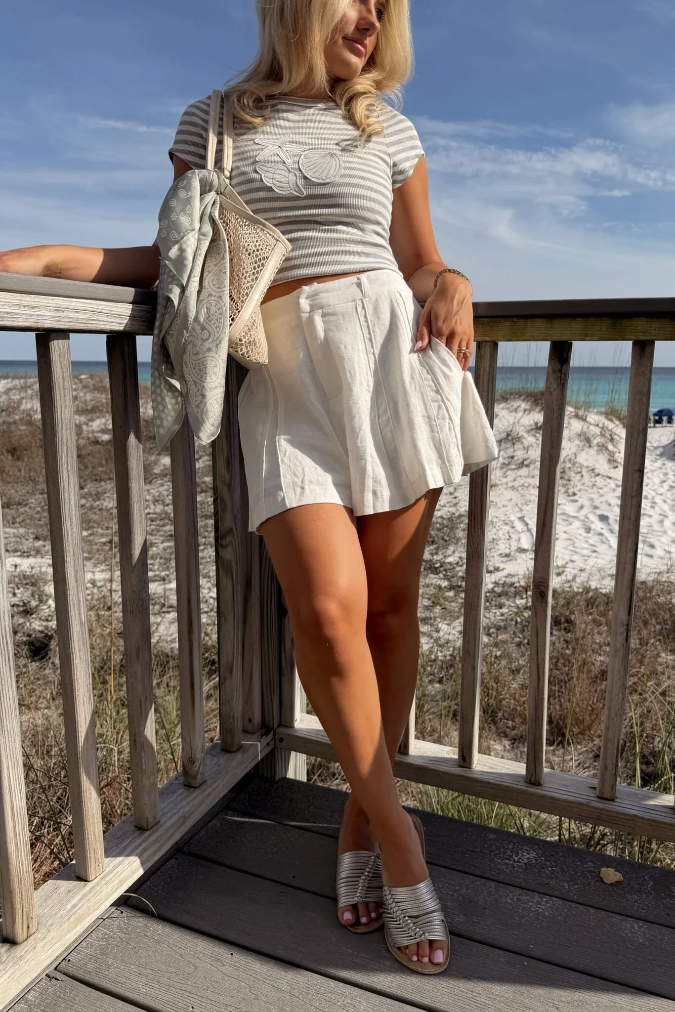Alaina White Pleated Flare Shorts - Image 6