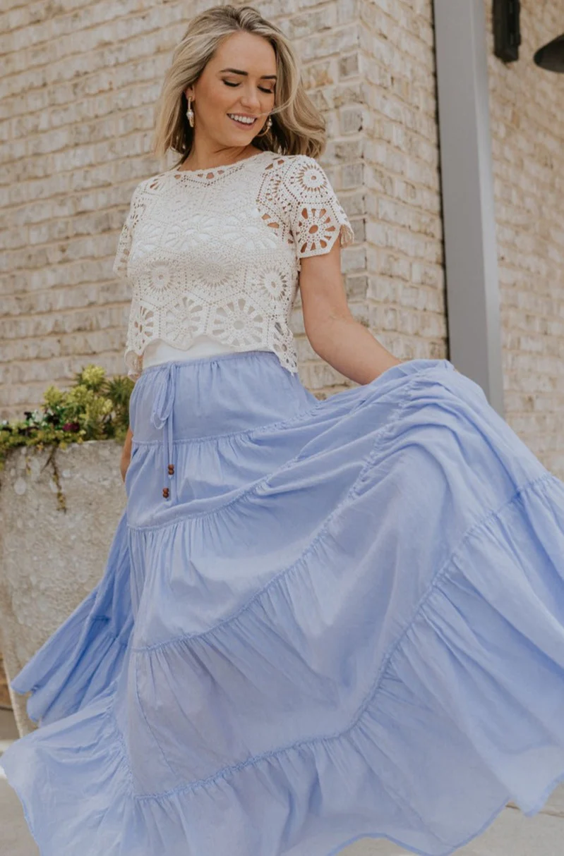 Alana Periwinkle Tiered Maxi Skirt